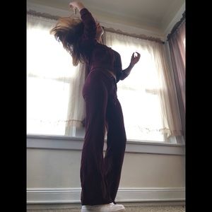 Burgundy velour track suit